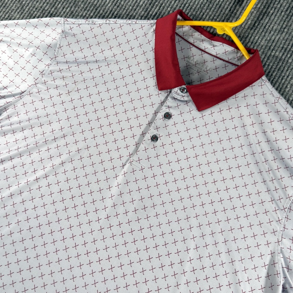 Maelreg Performance Polo‎ Shirt Mens 3XL White Red Geometric Golf Stretch Top